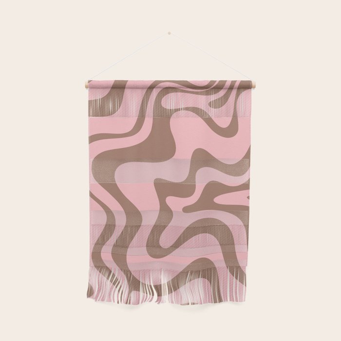 Retro Liquid Swirl Contemporary Abstract Pattern in Mocha Brown and Pink Wall Hanging Gallery Image 1