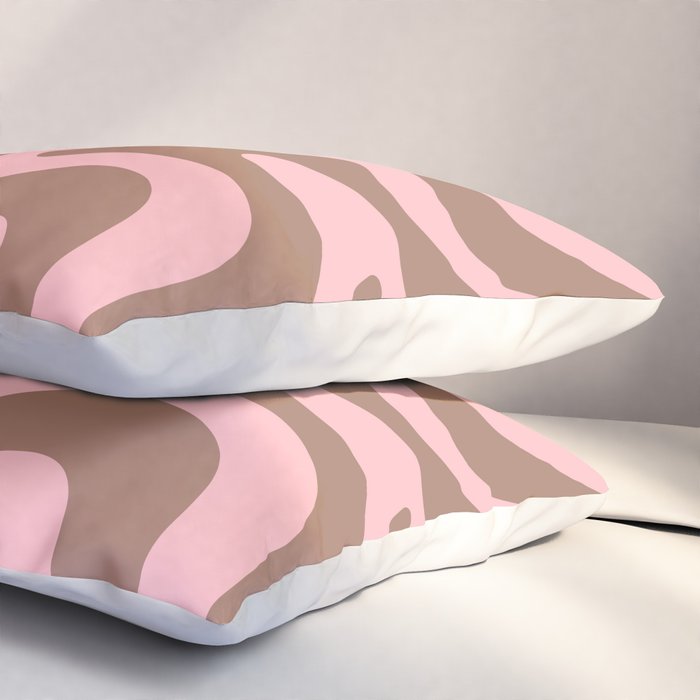 Retro Liquid Swirl Contemporary Abstract Pattern in Mocha Brown and Pink Pillow Sham Gallery Image 3
