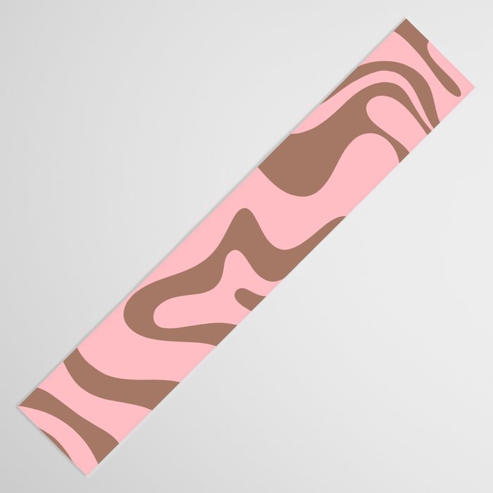Retro Liquid Swirl Contemporary Abstract Pattern in Mocha Brown and Pink Table Runner Gallery Image 3