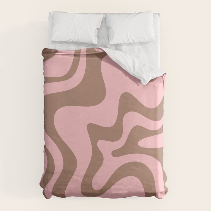 Retro Liquid Swirl Contemporary Abstract Pattern in Mocha Brown and Pink Duvet Cover Gallery Image 6