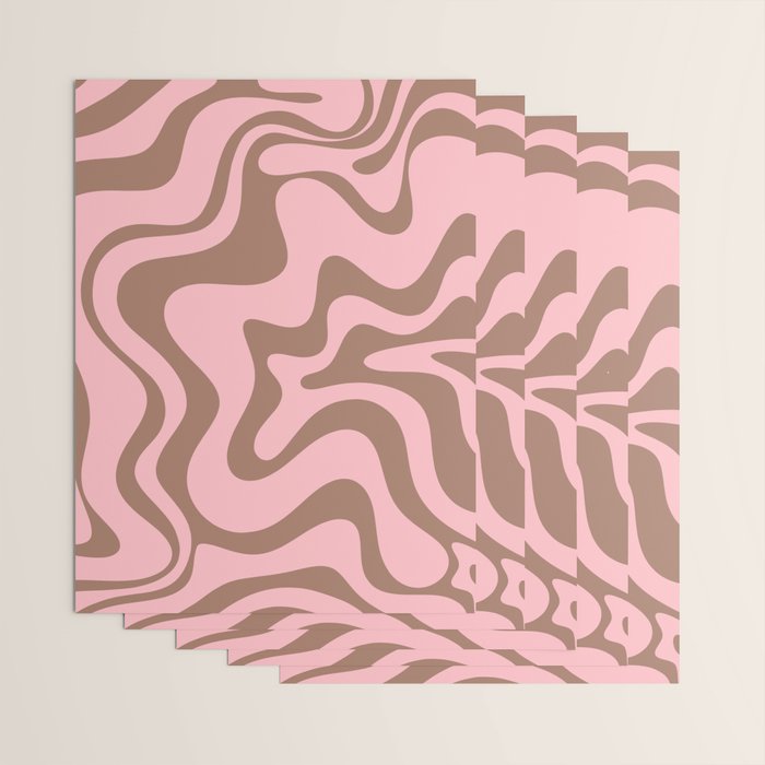 Retro Liquid Swirl Contemporary Abstract Pattern in Mocha Brown and Pink Wrapping Paper Gallery Image 3
