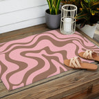 Retro Liquid Swirl Contemporary Abstract Pattern in Mocha Brown and Pink Outdoor Rug Gallery Image 2