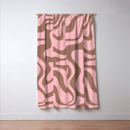 Retro Liquid Swirl Contemporary Abstract Pattern in Mocha Brown and Pink Window Curtain Gallery Image 3