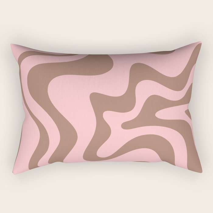 Retro Liquid Swirl Contemporary Abstract Pattern in Mocha Brown and Pink Rectangular Pillow Gallery Image 2