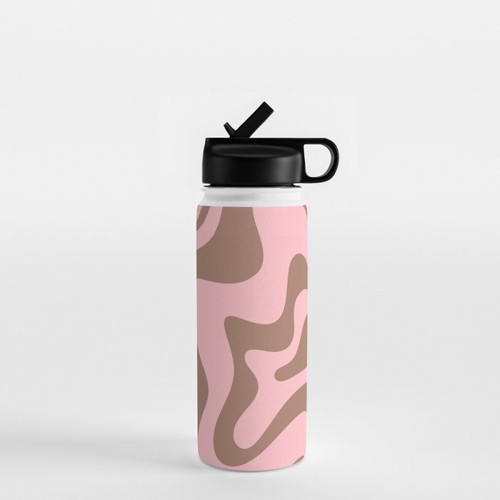 Retro Liquid Swirl Contemporary Abstract Pattern in Mocha Brown and Pink Water Bottle Gallery Image 1