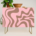 Retro Liquid Swirl Contemporary Abstract Pattern in Mocha Brown and Pink Credenza Gallery Image 1