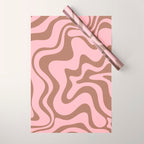 Retro Liquid Swirl Contemporary Abstract Pattern in Mocha Brown and Pink Wrapping Paper Gallery Image 1