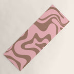 Retro Liquid Swirl Contemporary Abstract Pattern in Mocha Brown and Pink Yoga Mat Gallery Image 1