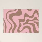 Retro Liquid Swirl Contemporary Abstract Pattern in Mocha Brown and Pink Welcome Mat Gallery Image 1