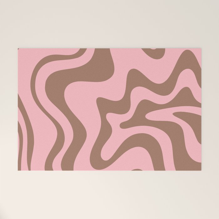 Retro Liquid Swirl Contemporary Abstract Pattern in Mocha Brown and Pink Welcome Mat Gallery Image 1