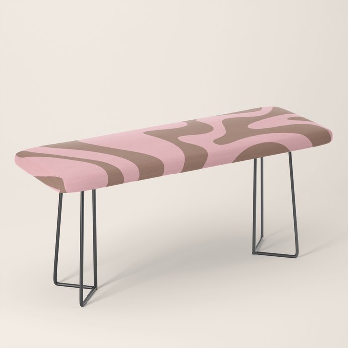 Retro Liquid Swirl Contemporary Abstract Pattern in Mocha Brown and Pink Bench Gallery Image 1