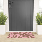 Retro Liquid Swirl Contemporary Abstract Pattern in Mocha Brown and Pink Welcome Mat Gallery Image 3