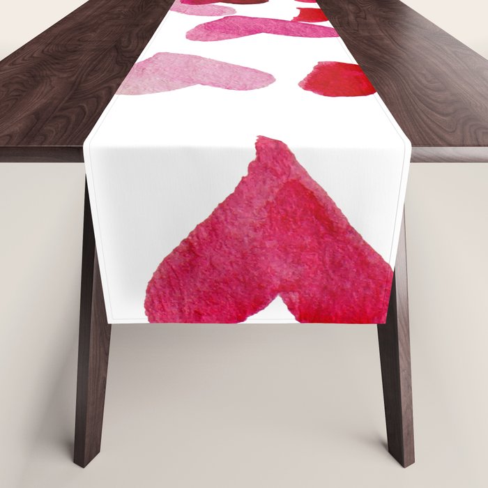 Valentine's Day Watercolor Hearts - pink Table Runner Gallery Image 1