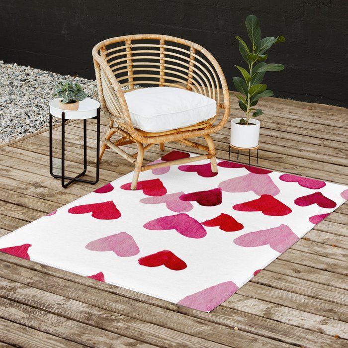 Valentine's Day Watercolor Hearts - pink Outdoor Rug Gallery Image 2