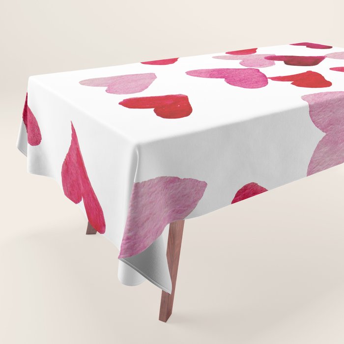 Valentine's Day Watercolor Hearts - pink Tablecloth Gallery Image 1