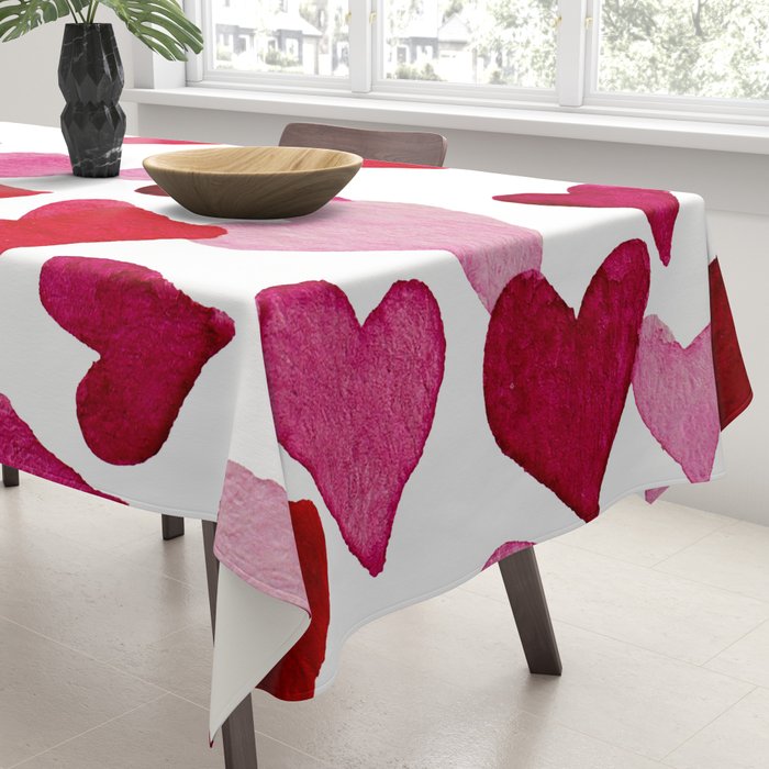 Valentine's Day Watercolor Hearts - pink Tablecloth Gallery Image 3