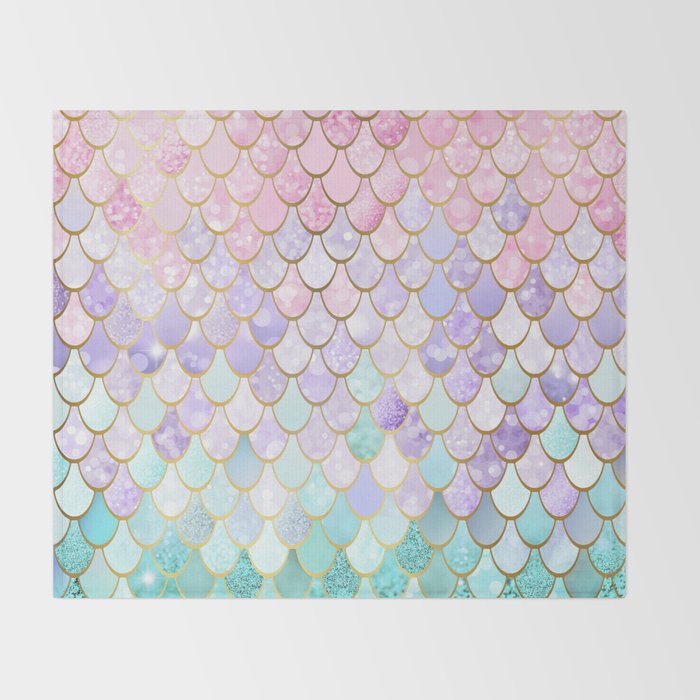 Mermaid Art, Pastel and Gold Throw Blanket Gallery Image 2
