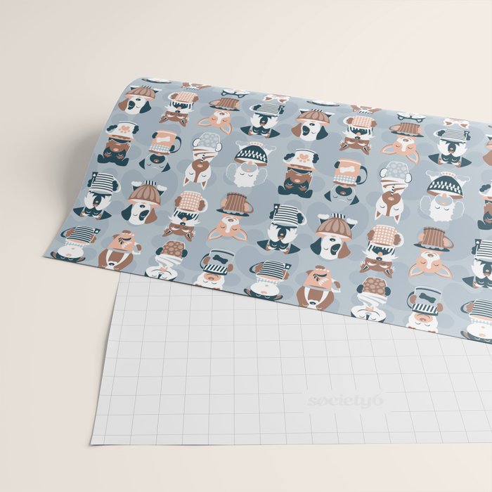 Doggie Coffee and Tea Time I // blue grey Wrapping Paper Gallery Image 2