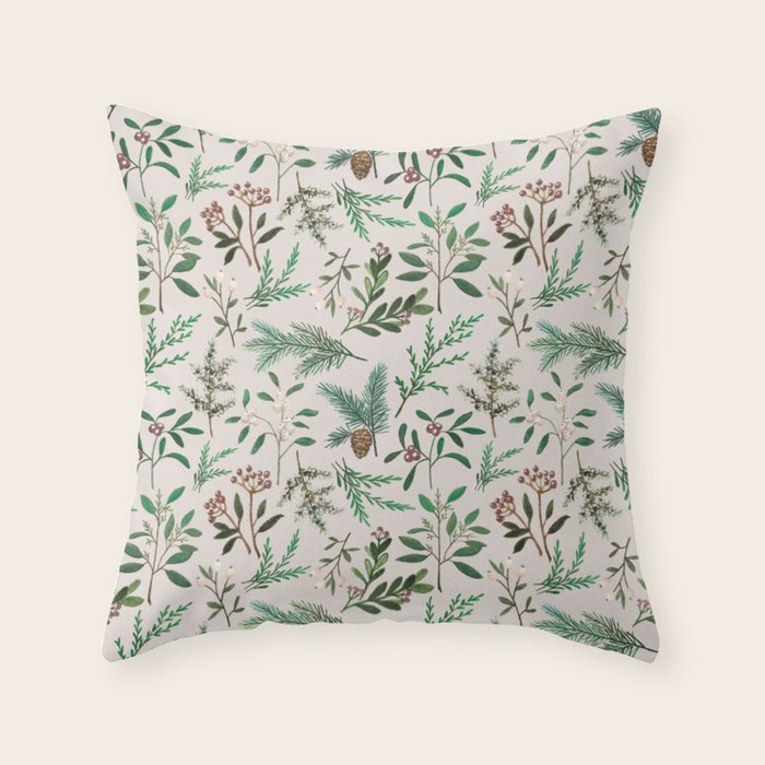 Winter Berry Pattern Throw Pillow Gallery Image 1