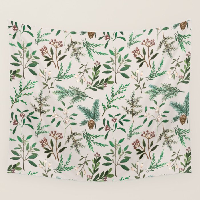 Winter Berry Pattern Wall Tapestry Gallery Image 1