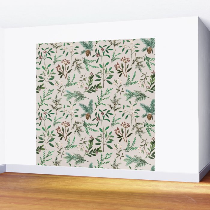 Winter Berry Pattern Wall Mural Gallery Image 2
