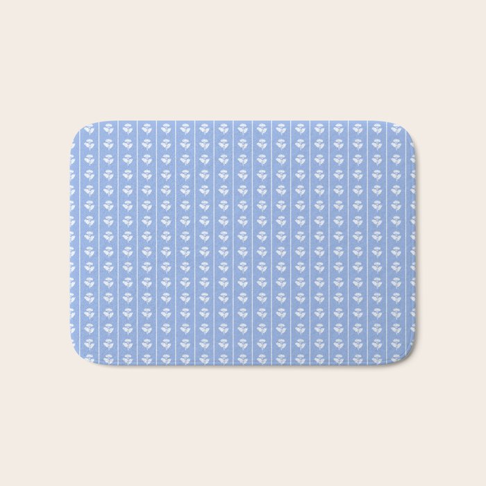 Cozy Vintage Cottage Flowers and Stripes Light Blue and White Pattern Bath Mat Gallery Image 1