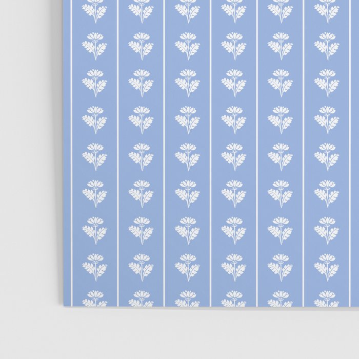 Cozy Vintage Cottage Flowers and Stripes Light Blue and White Pattern Poster Gallery Image 3