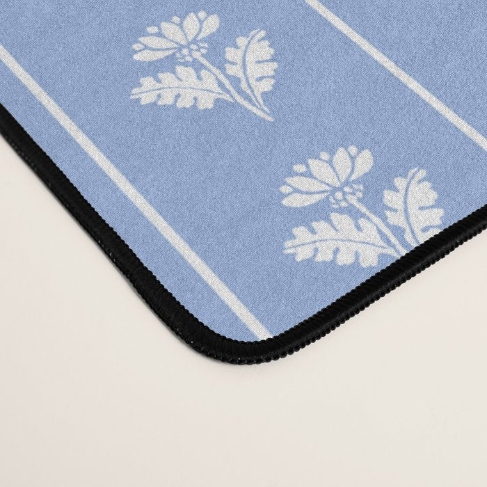 Cozy Vintage Cottage Flowers and Stripes Light Blue and White Pattern Desk Mat Gallery Image 4