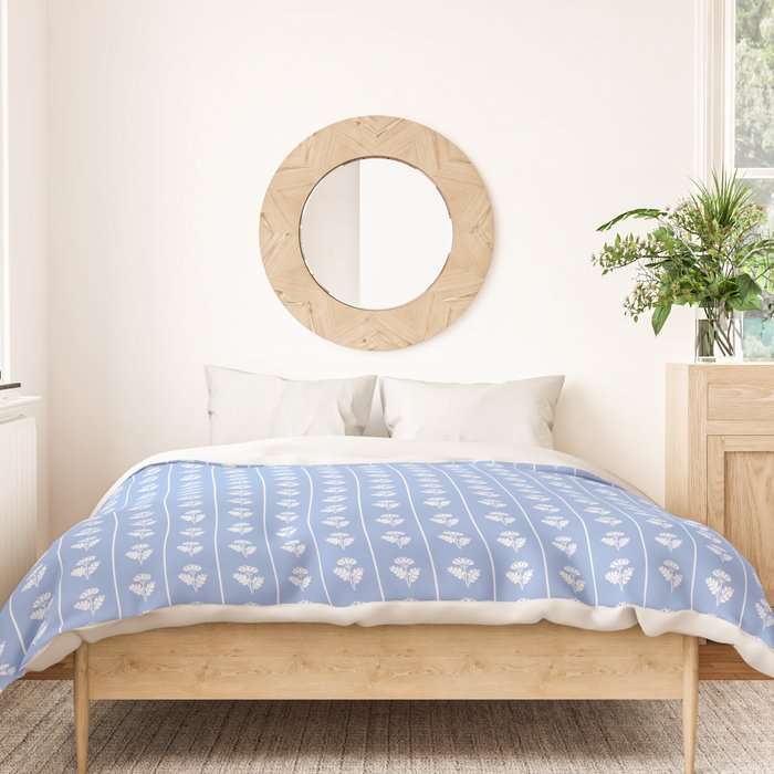 Cozy Vintage Cottage Flowers and Stripes Light Blue and White Pattern Duvet Cover Gallery Image 3