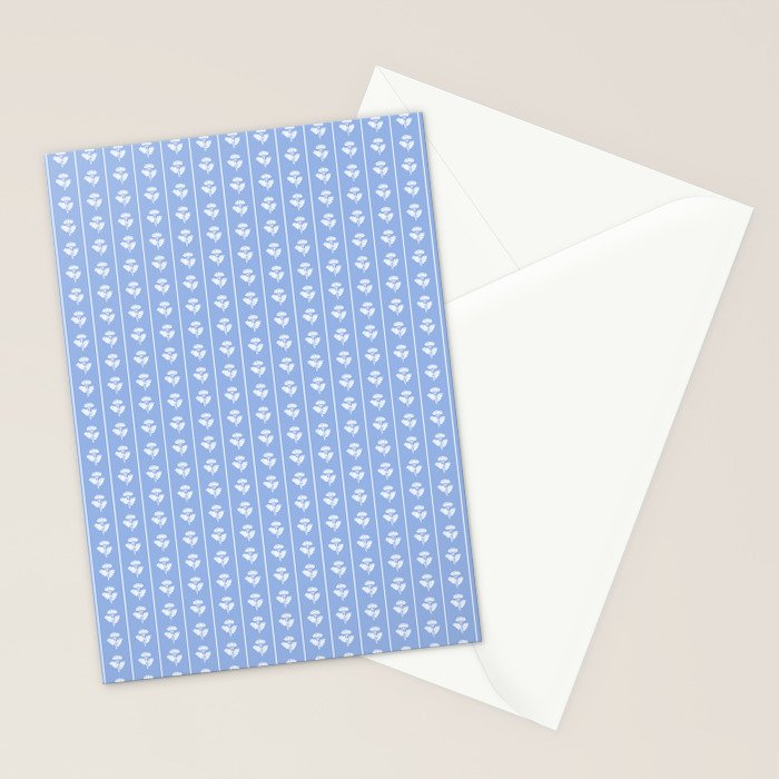 Cozy Vintage Cottage Flowers and Stripes Light Blue and White Pattern Stationery Card Gallery Image 2