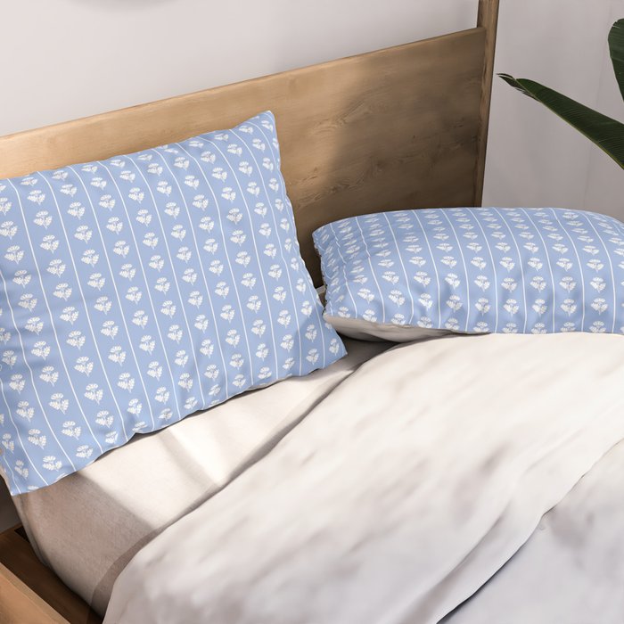 Cozy Vintage Cottage Flowers and Stripes Light Blue and White Pattern Pillow Sham Gallery Image 2