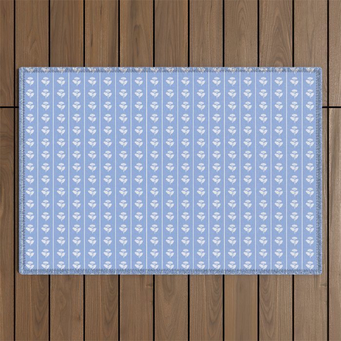 Cozy Vintage Cottage Flowers and Stripes Light Blue and White Pattern Outdoor Rug Gallery Image 1