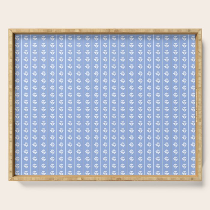 Cozy Vintage Cottage Flowers and Stripes Light Blue and White Pattern Serving Tray Gallery Image 1