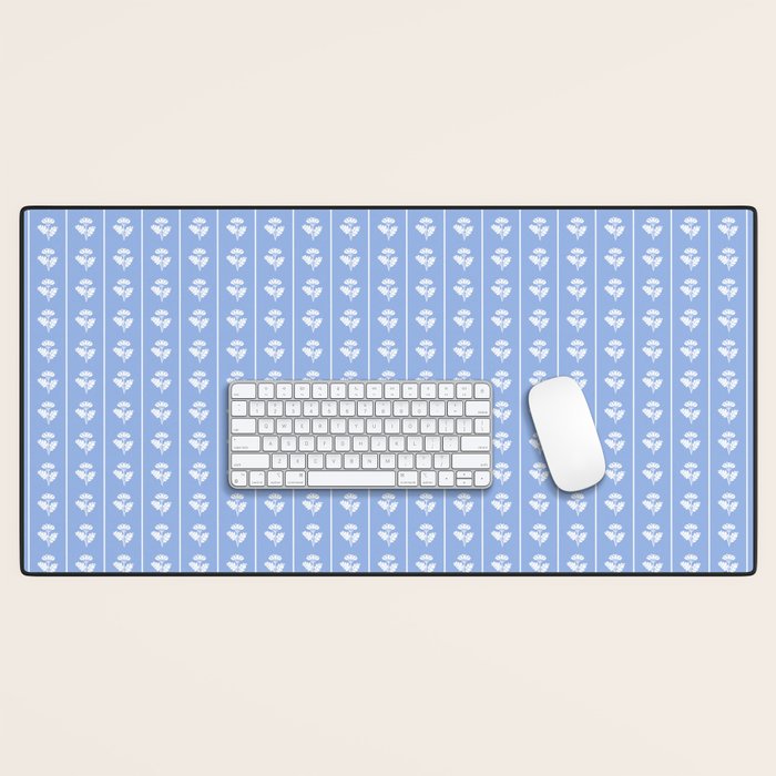 Cozy Vintage Cottage Flowers and Stripes Light Blue and White Pattern Desk Mat Gallery Image 1
