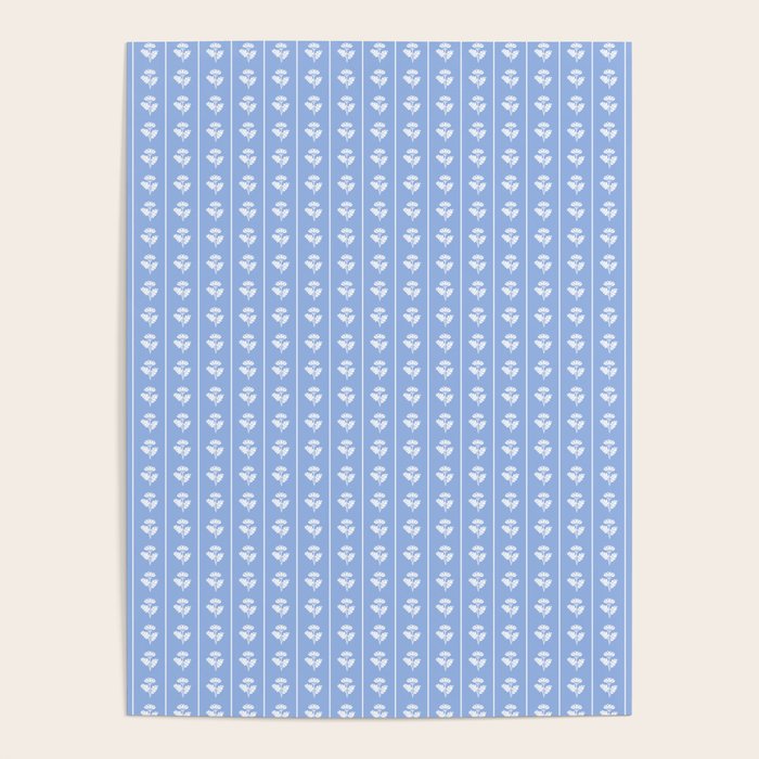 Cozy Vintage Cottage Flowers and Stripes Light Blue and White Pattern Poster Gallery Image 4