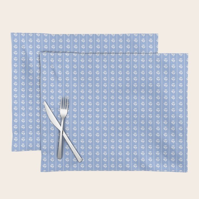 Cozy Vintage Cottage Flowers and Stripes Light Blue and White Pattern Placemat Gallery Image 1