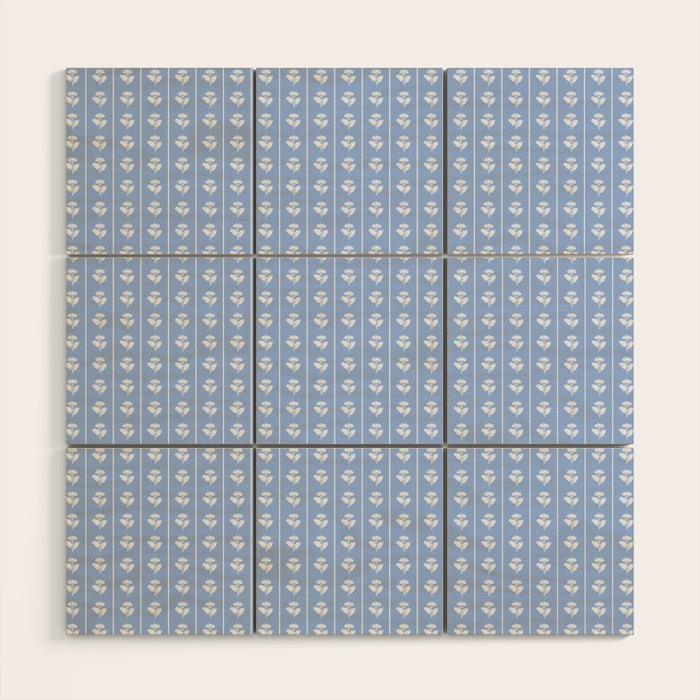Cozy Vintage Cottage Flowers and Stripes Light Blue and White Pattern Wood Wall Art Gallery Image 1