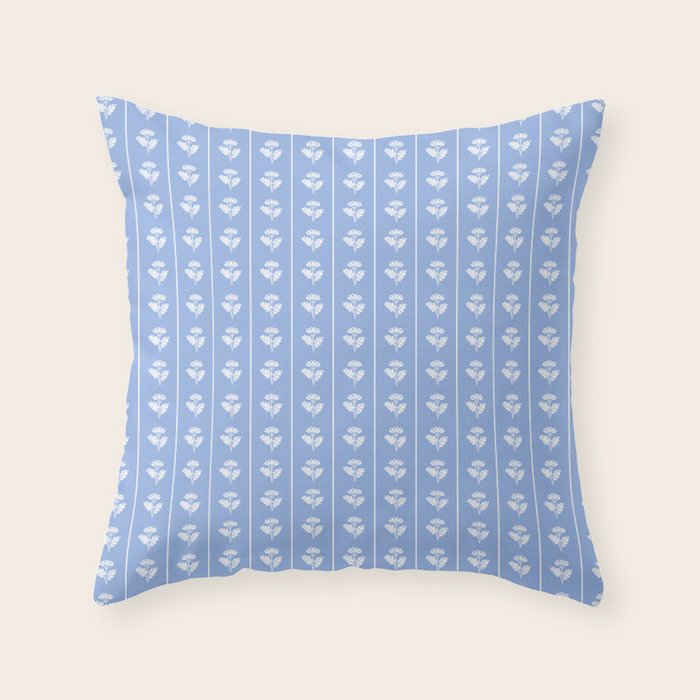 Cozy Vintage Cottage Flowers and Stripes Light Blue and White Pattern Throw Pillow Gallery Image 6