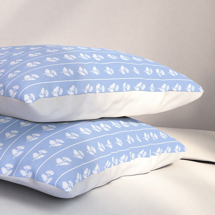 Cozy Vintage Cottage Flowers and Stripes Light Blue and White Pattern Pillow Sham Gallery Image 3