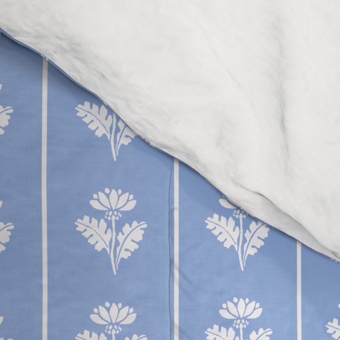 Cozy Vintage Cottage Flowers and Stripes Light Blue and White Pattern Comforter Gallery Image 4