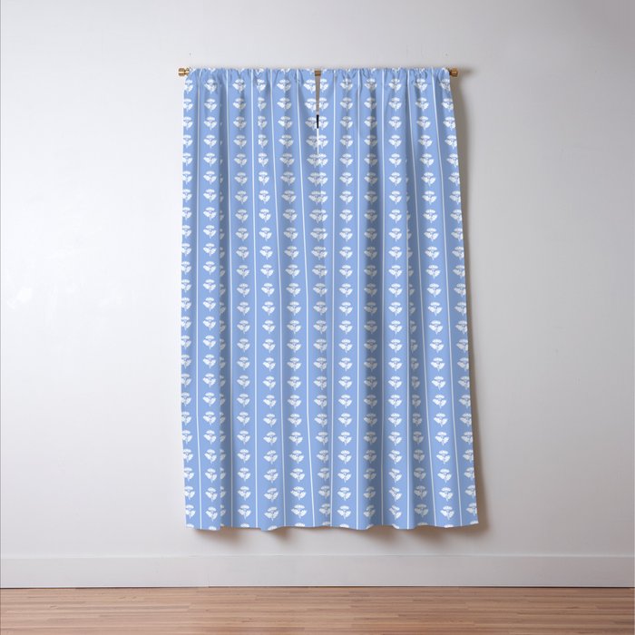 Cozy Vintage Cottage Flowers and Stripes Light Blue and White Pattern Window Curtain Gallery Image 3