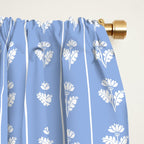 Cozy Vintage Cottage Flowers and Stripes Light Blue and White Pattern Window Curtain Gallery Image 2