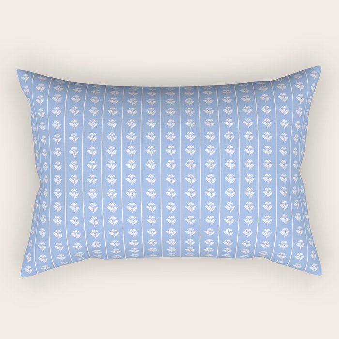 Cozy Vintage Cottage Flowers and Stripes Light Blue and White Pattern Rectangular Pillow Gallery Image 1