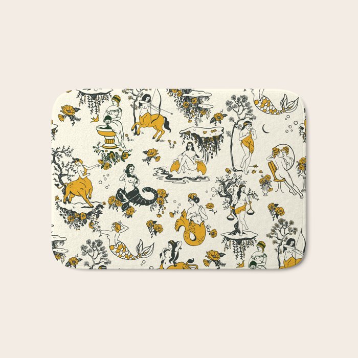 Zodiac Toile Pattern With Cream Colored Background. Bath Mat Gallery Image 1