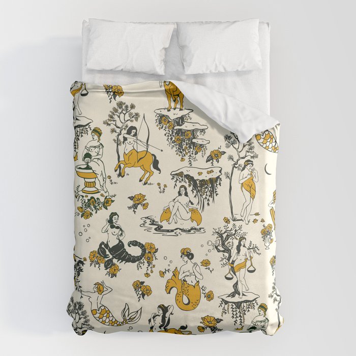Zodiac Toile Pattern With Cream Colored Background. Duvet Cover Gallery Image 6