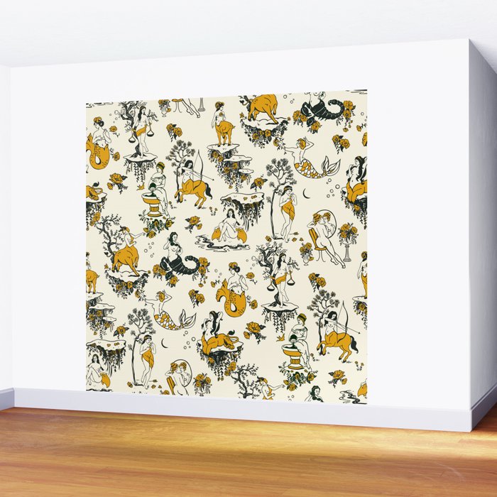 Zodiac Toile Pattern With Cream Colored Background. Wall Mural Gallery Image 2