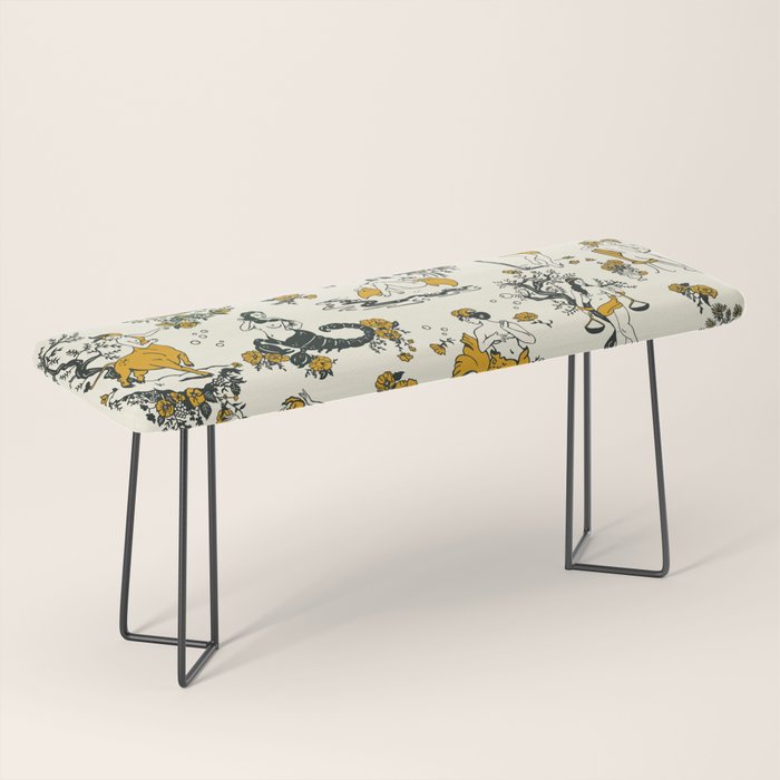 Zodiac Toile Pattern With Cream Colored Background. Bench Gallery Image 1