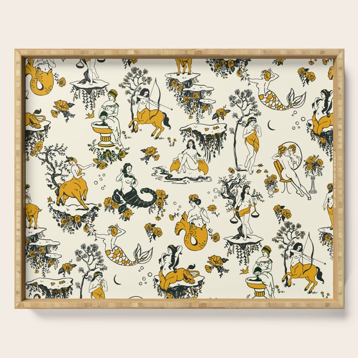Zodiac Toile Pattern With Cream Colored Background. Serving Tray Gallery Image 1