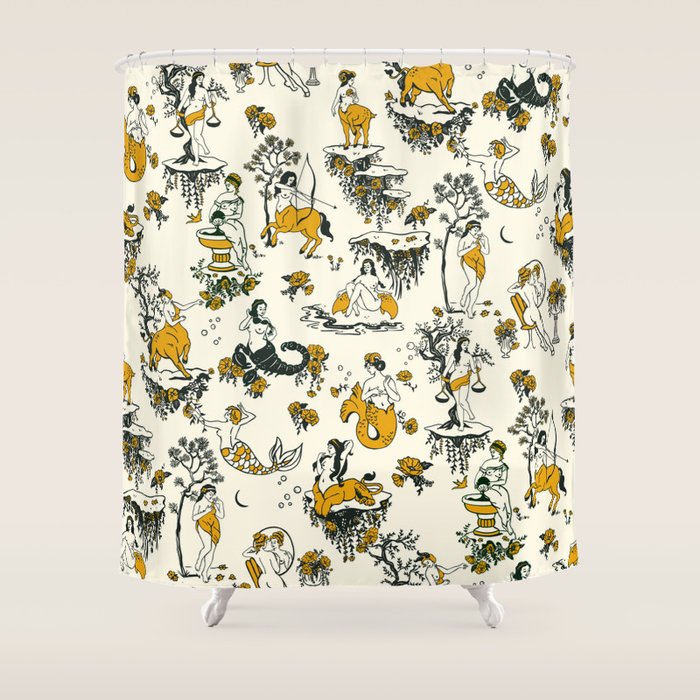 Zodiac Toile Pattern With Cream Colored Background. Shower Curtain Gallery Image 1