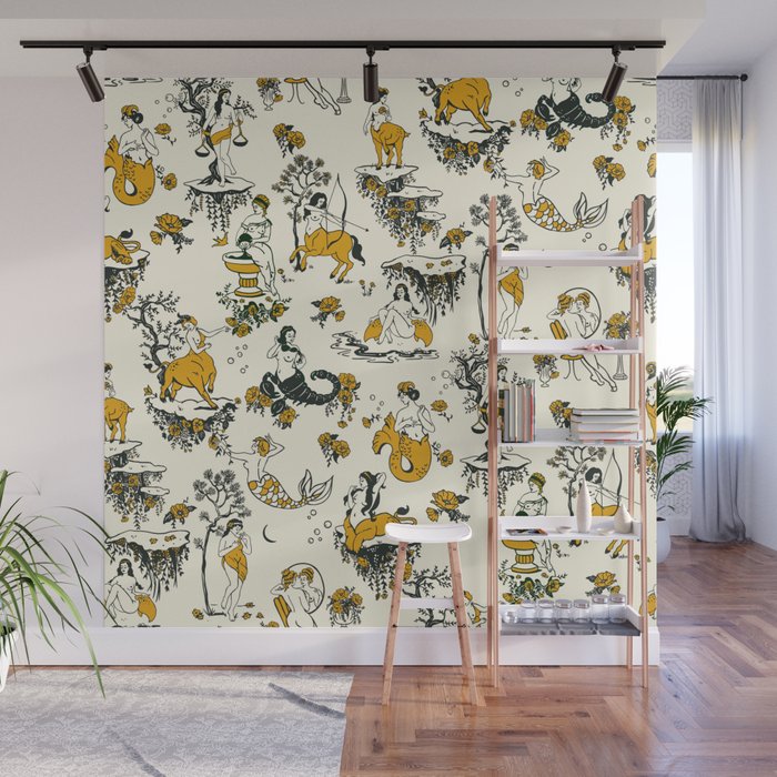 Zodiac Toile Pattern With Cream Colored Background. Wall Mural Gallery Image 1